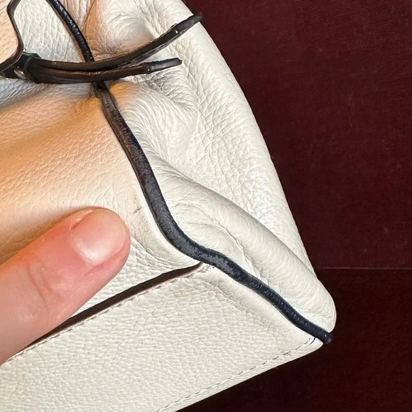 Kate Spade Blue & White Leather Satchel handbag hadlen grant park cement navy - Picture 10 of 16